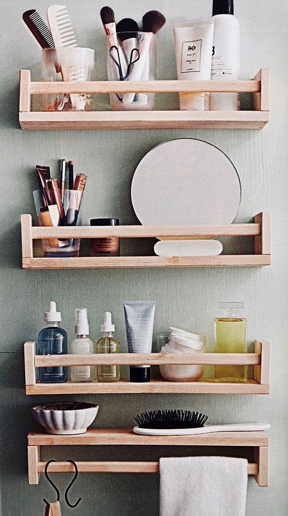 Wooden Wall Shelf For Bathroom Accessories / Kitchen Spice/ Use as Cosmetics Rack ( With Complementary Coaster ) By Miza -1 Pc - Ouch Cart