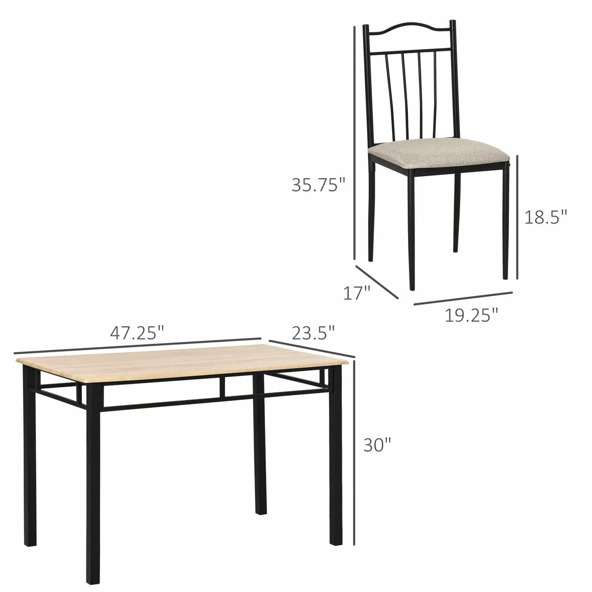 5 Piece Dining Set 1 Table 4 Chairs for Home Kitchen with Padded Seat, Metal Frame - Ouch Cart