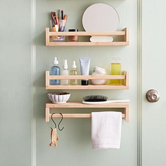 Wooden Wall Shelf For Bathroom Accessories / Kitchen Spice/ Use as Cosmetics Rack ( With Complementary Coaster ) By Miza -1 Pc - Ouch Cart