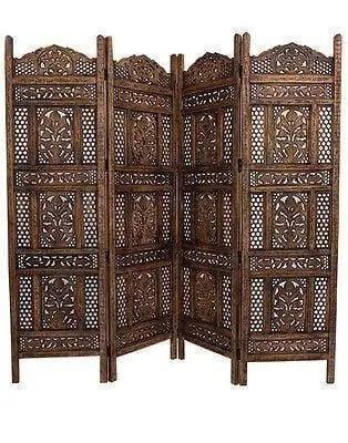 Wooden Partitions - Wood Room Divider Partition for Living Room 4 Panels - Room Separators Screen Panel for Home & Kitchen to be Placed in Zig-Zag - Ouch Cart