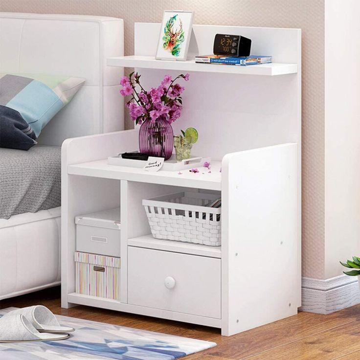 Bed Side Table with Shelf & Drawer Storage Cabinet