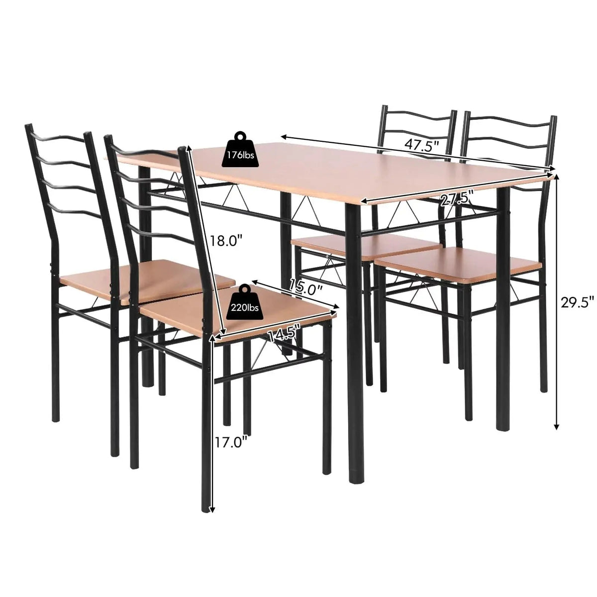 5-Pieces Dining Table Set 4 Chairs MDF Metal Frame- Ouch Cart