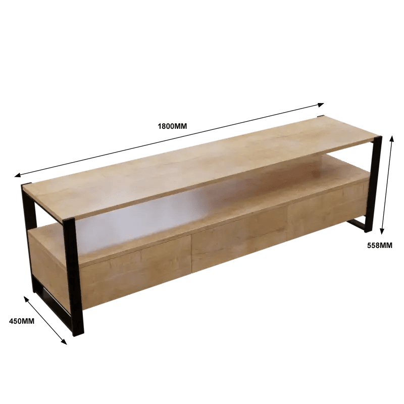 Marin TV Unit With Storage Space & Drawers in Large Size in Wooden Texture - Ouch Cart