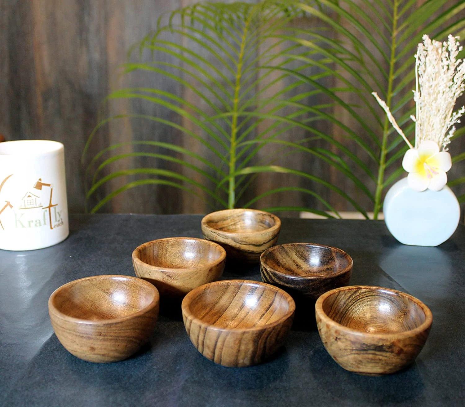 WOODEN VERY SMALL BOWLS SET OF 6 - Ouch Cart