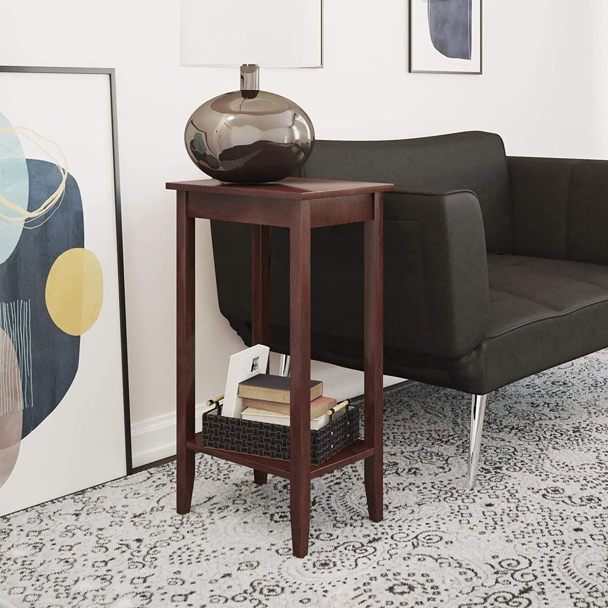 Rosewood Tall End Table, Simple Design, Multi-purpose Small Space Table - Ouch Cart