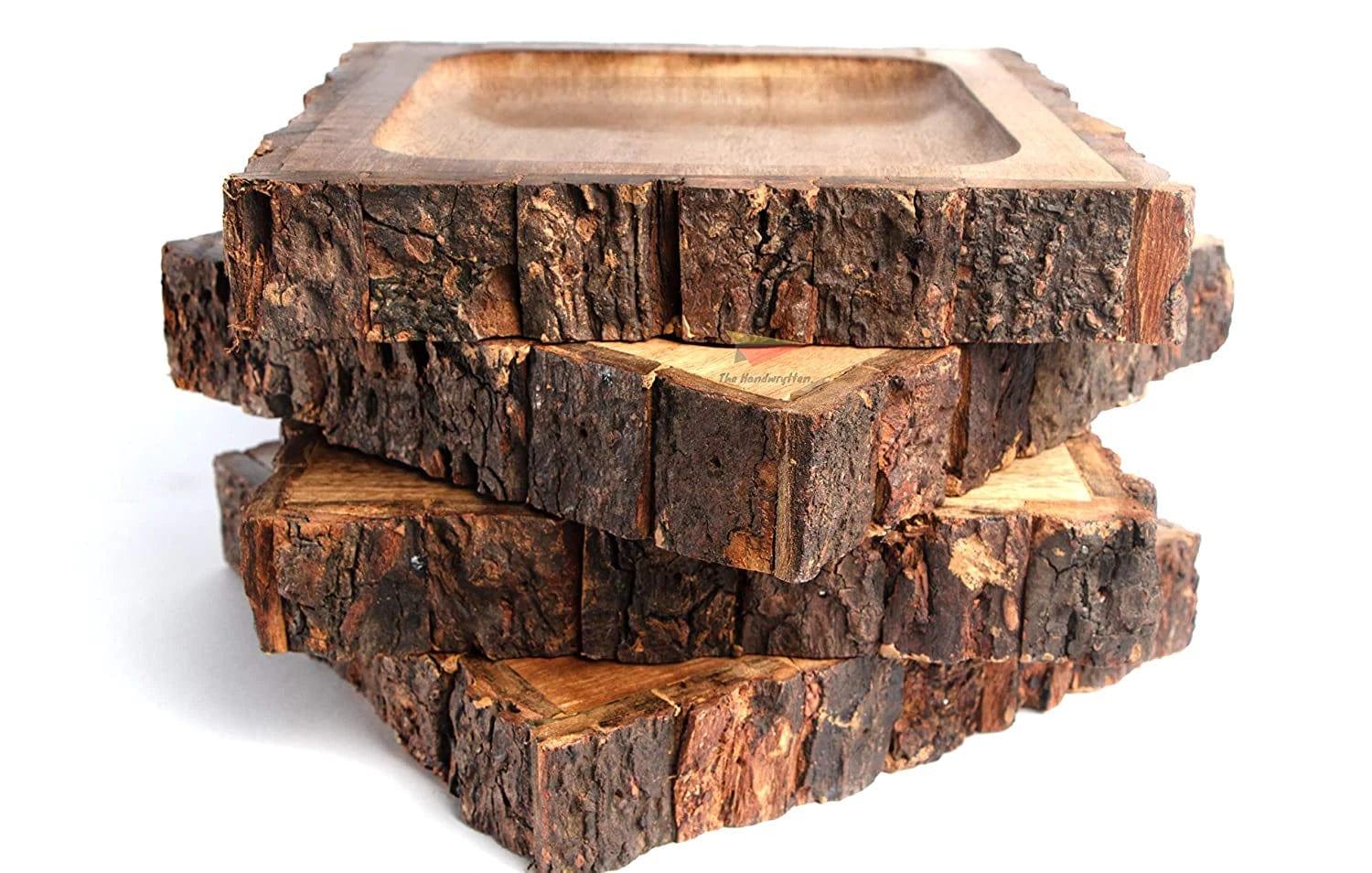 BARK/BUCKLE WOODEN SERVING TRAY SET OF 4 - Ouch Cart