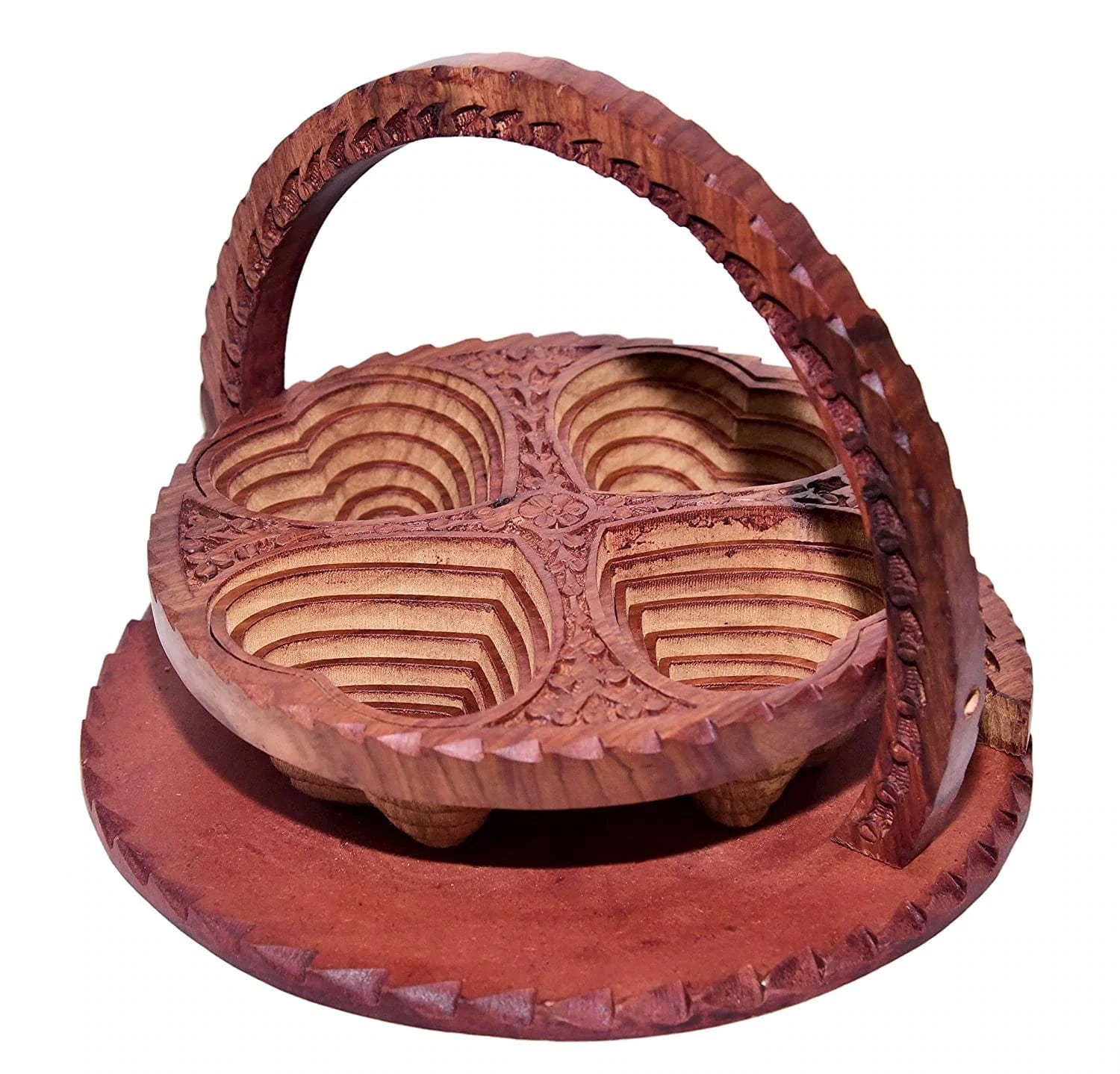 HANDCRAFTED WOODEN BEAUTIFUL DRY FRUIT FOLDABLE BASKET 4 PART