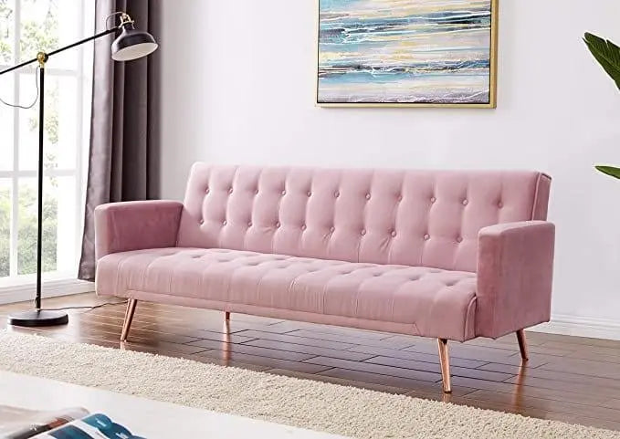 Velvet Three Seater Sofa Bed Golden Finish Legs - Ouch Cart