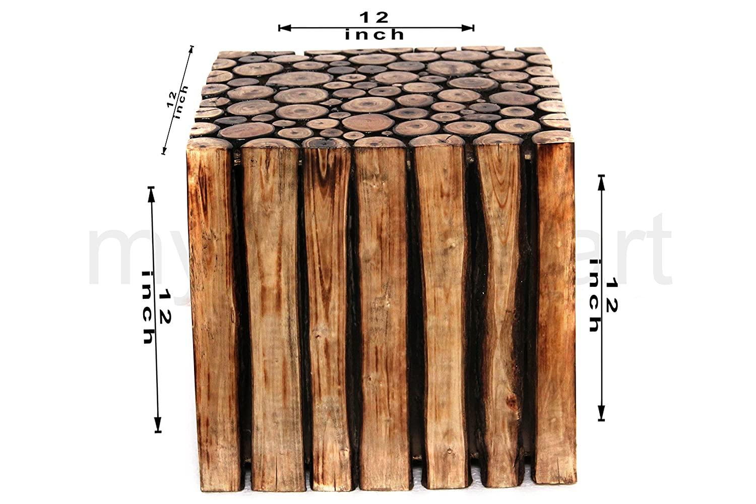 Square Wooden Stool Natural Wood Logs Best Used as Bedside Tea Coffee Plants Table for Bedroom Living Room Outdoor Garden Furniture - Ouch Cart