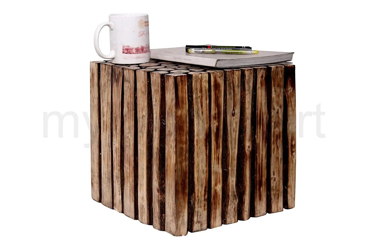 Square Wooden Stool Natural Wood Logs Best Used as Bedside Tea Coffee Plants Table for Bedroom Living Room Outdoor Garden Furniture - Ouch Cart