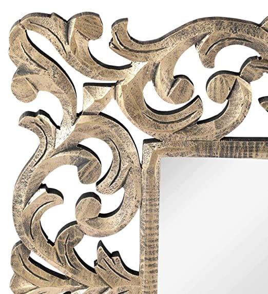 Wood Decorative Hand Crafted Mirror, 24 X Inch (Gold), Square, Wall Mount, Framed - Ouch Cart