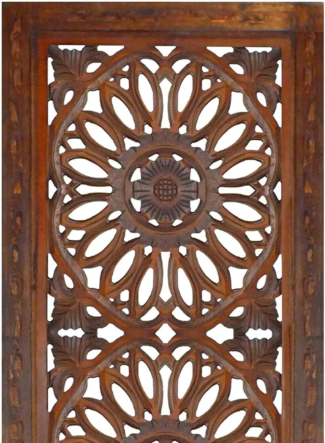 2 Piece Mango Wood Wall Panel Set with Mendallion Carving, Rectangle, Burnt Brown - Ouch Cart