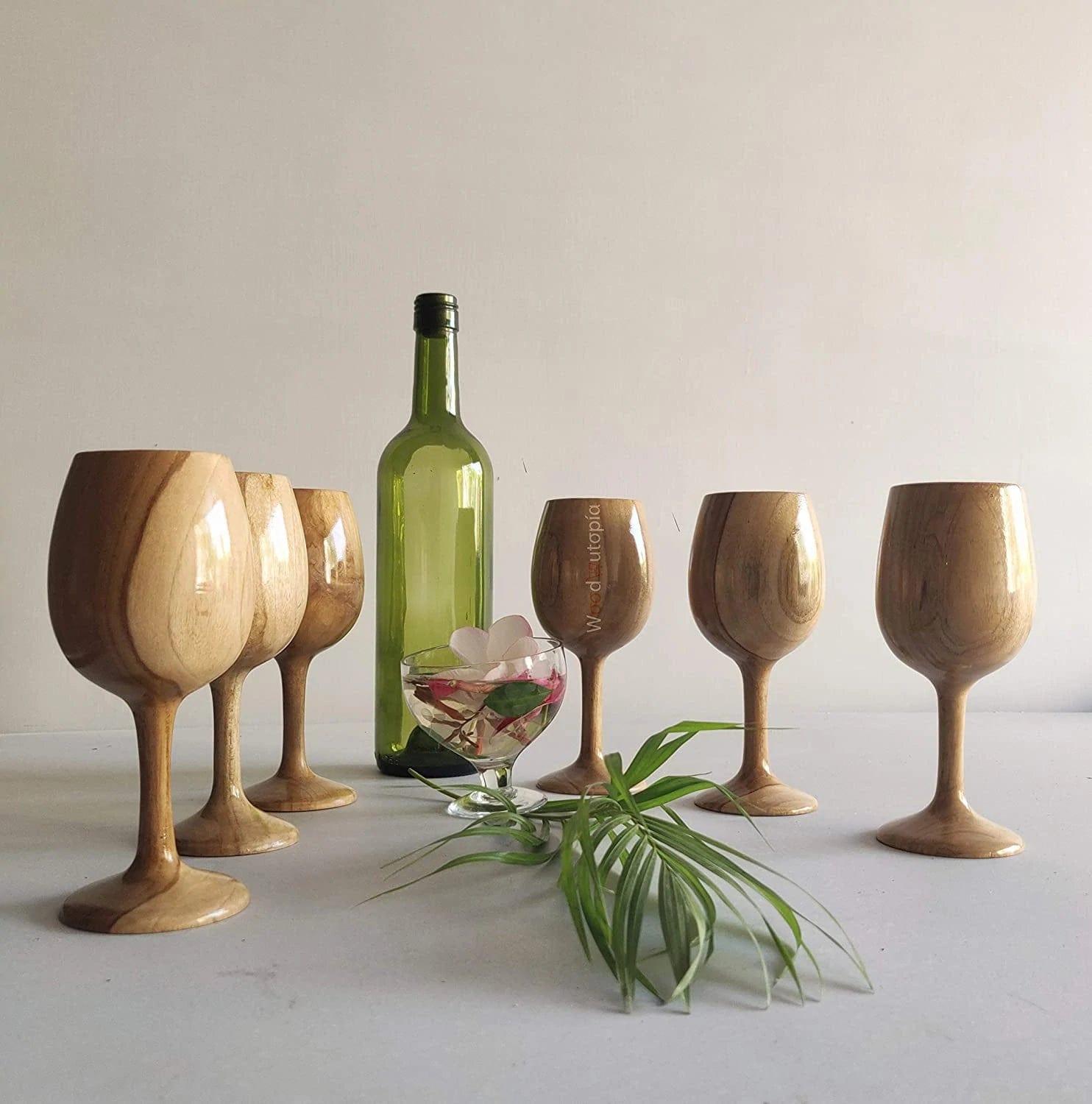 ROYAL LOOK PREMIUM WOODEN WINE GLASS || TEAK WOOD ( SET OF 6 ) - Ouch Cart
