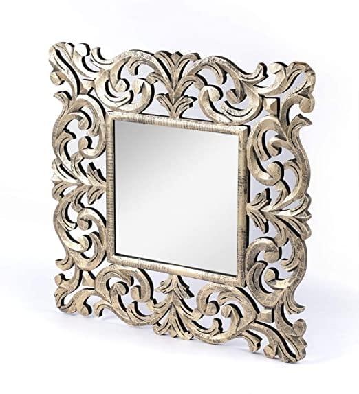 Wood Decorative Hand Crafted Mirror, 24 X Inch (Gold), Square, Wall Mount, Framed - Ouch Cart