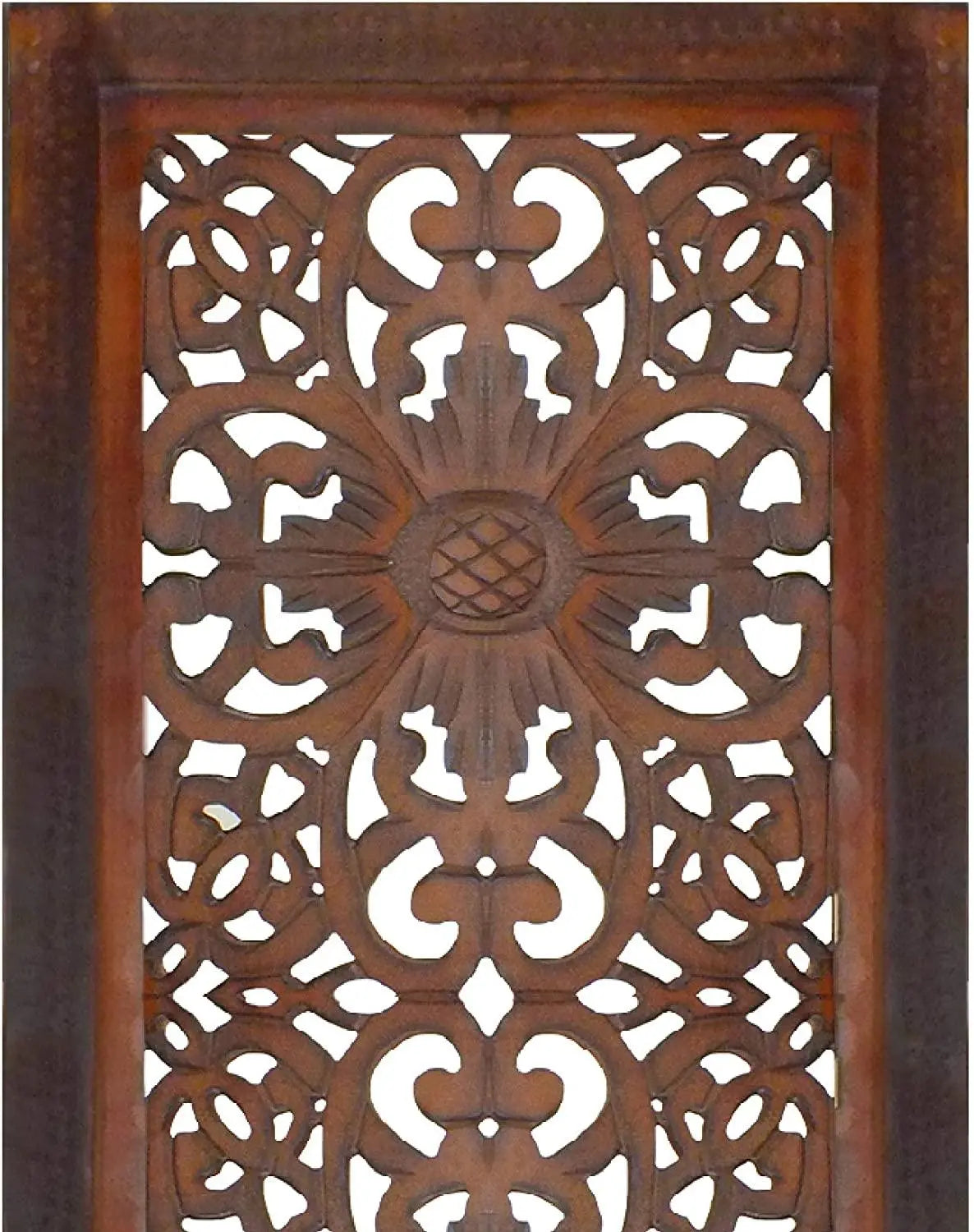 2 Piece Mango Wood Wall Panel Set with Mendallion Carving, Rectangle, Burnt Brown - Ouch Cart