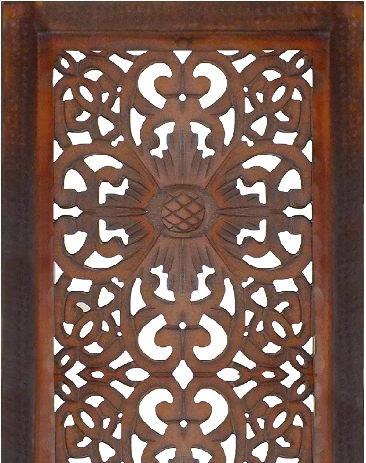 2 Piece Mango Wood Wall Panel Set with Mendallion Carving, Rectangle, Burnt Brown