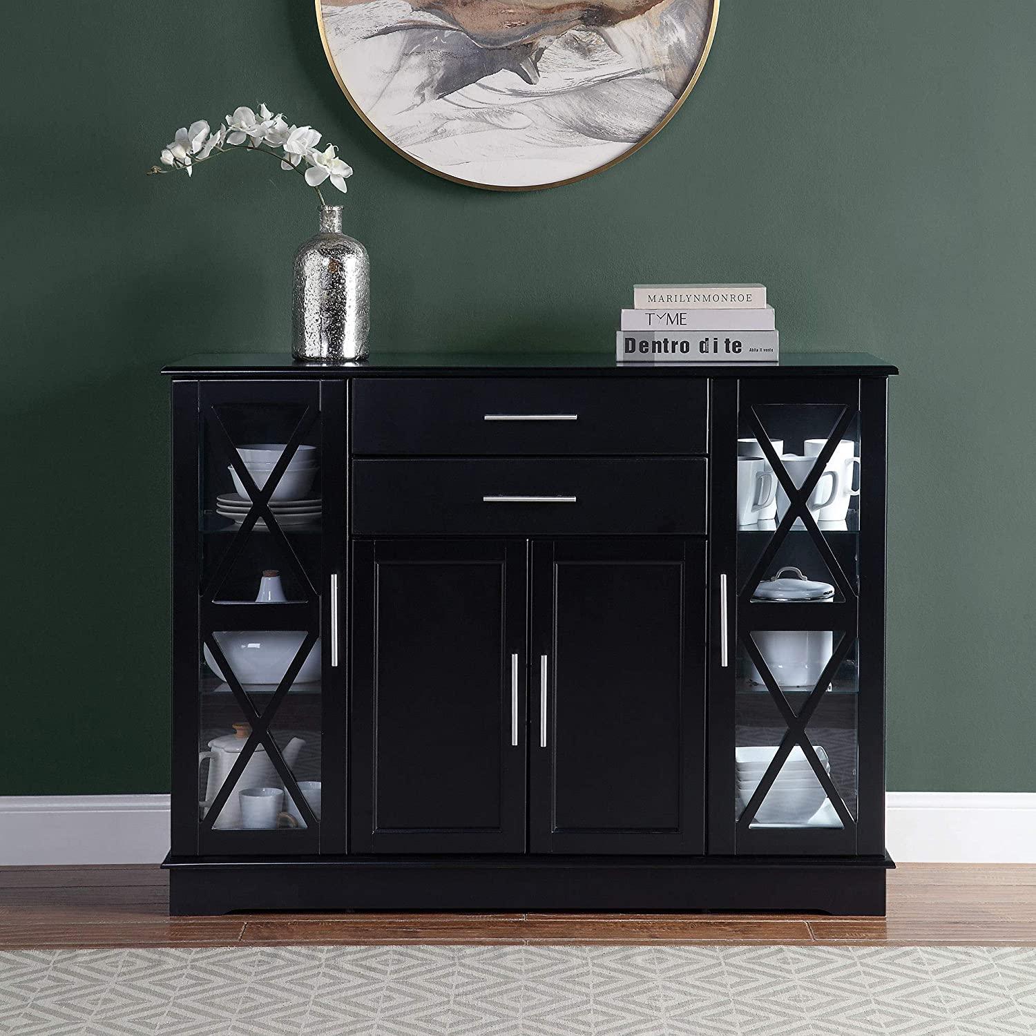 Wood Sideboard Buffet Storage Cabinet Console Sofa Table, Kitchen Dining Room Home Decor, Modern Farmhouse Style Entryway Coffee Bar Display Hutch - Ouch Cart