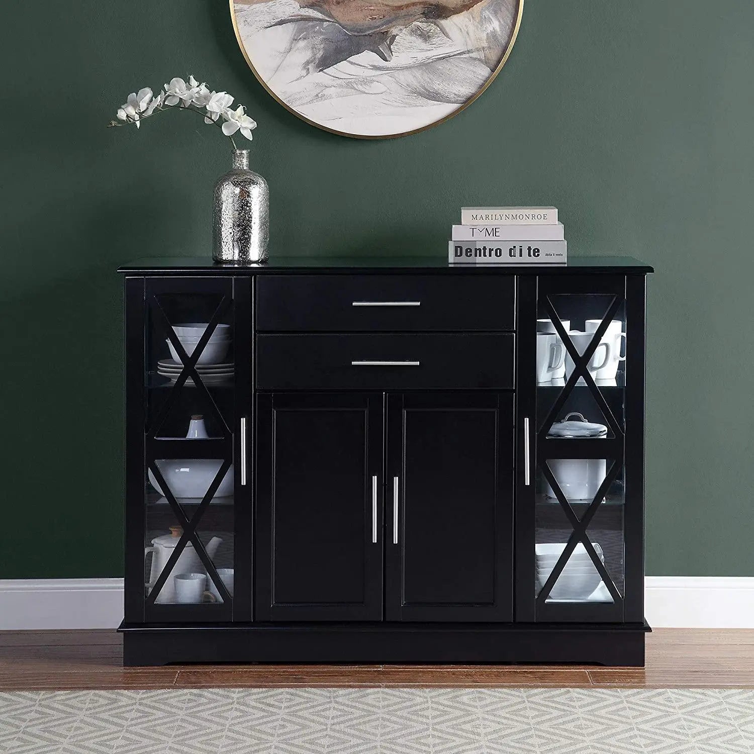 Wood Sideboard Buffet Storage Cabinet Console Sofa Table, Kitchen Dining Room Home Decor, Modern Farmhouse Style Entryway Coffee Bar Display Hutch - Ouch Cart