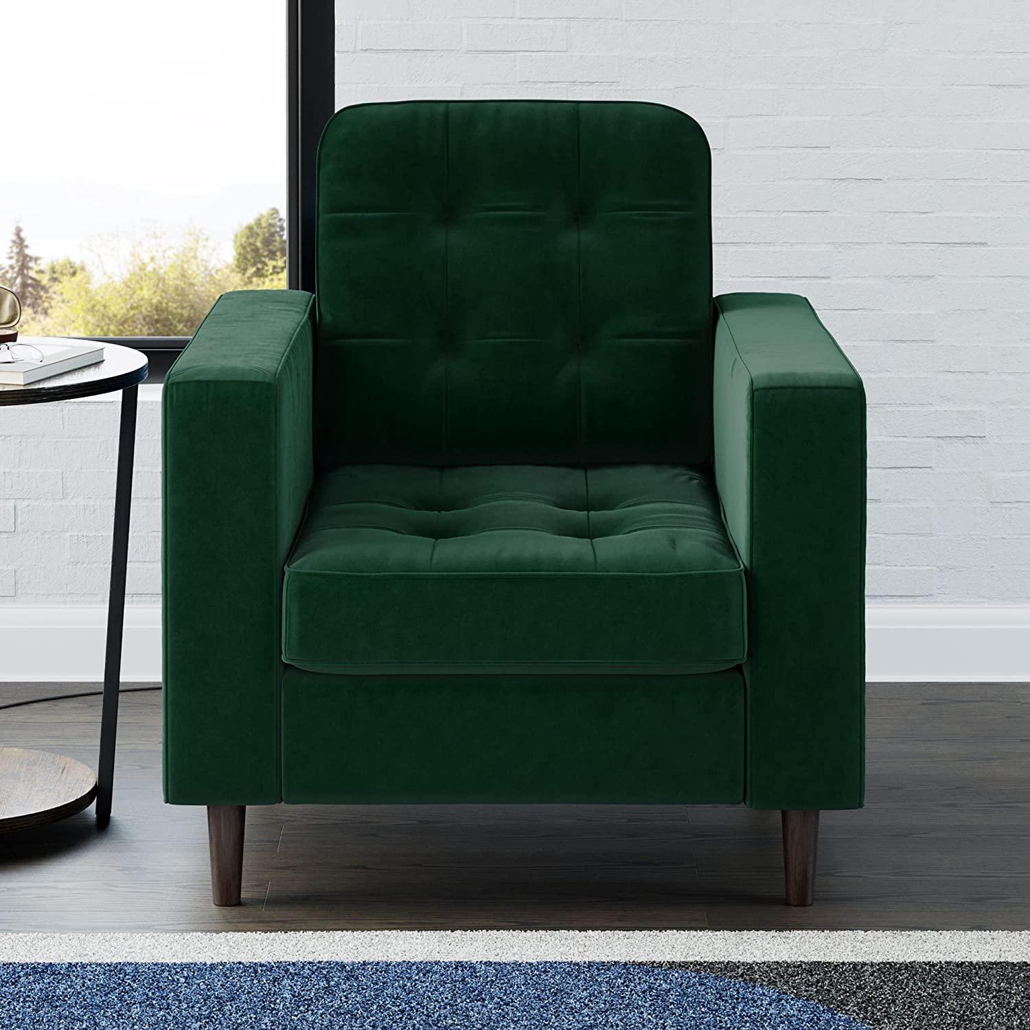 Upholstered Accent Chair for Living Room Arms-Square Tufting Velvet - Ouch Cart