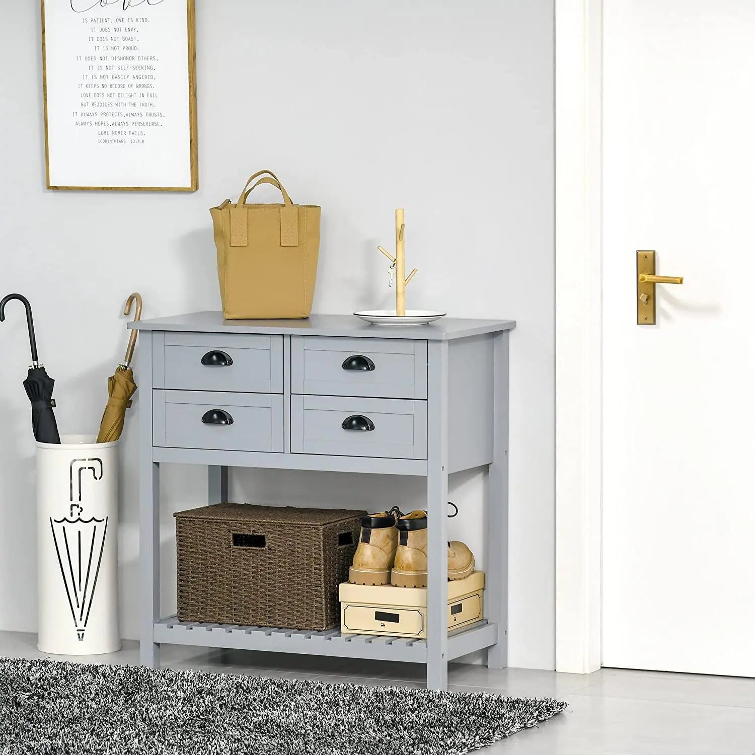 Sideboard Buffet Cabinet, Storage Serving Console Table with 4 Drawers and Slatted Bottom Shelf for Kitchen, Living Room - Ouch Cart