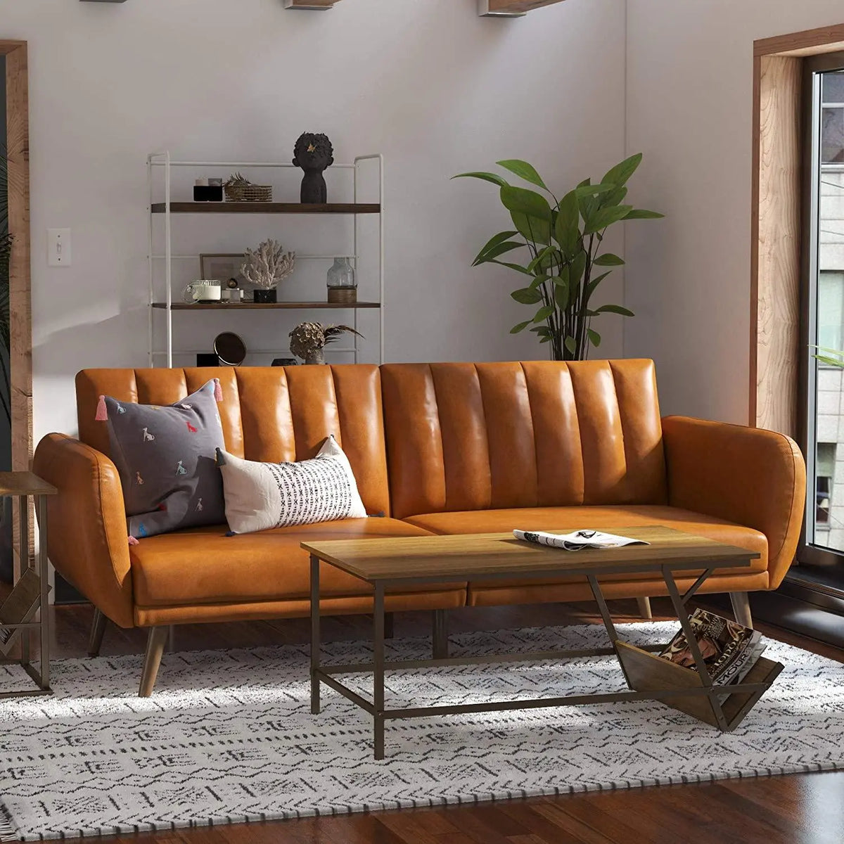 Sofa Futon - Premium Upholstery and Wooden Legs - Green - Ouch Cart