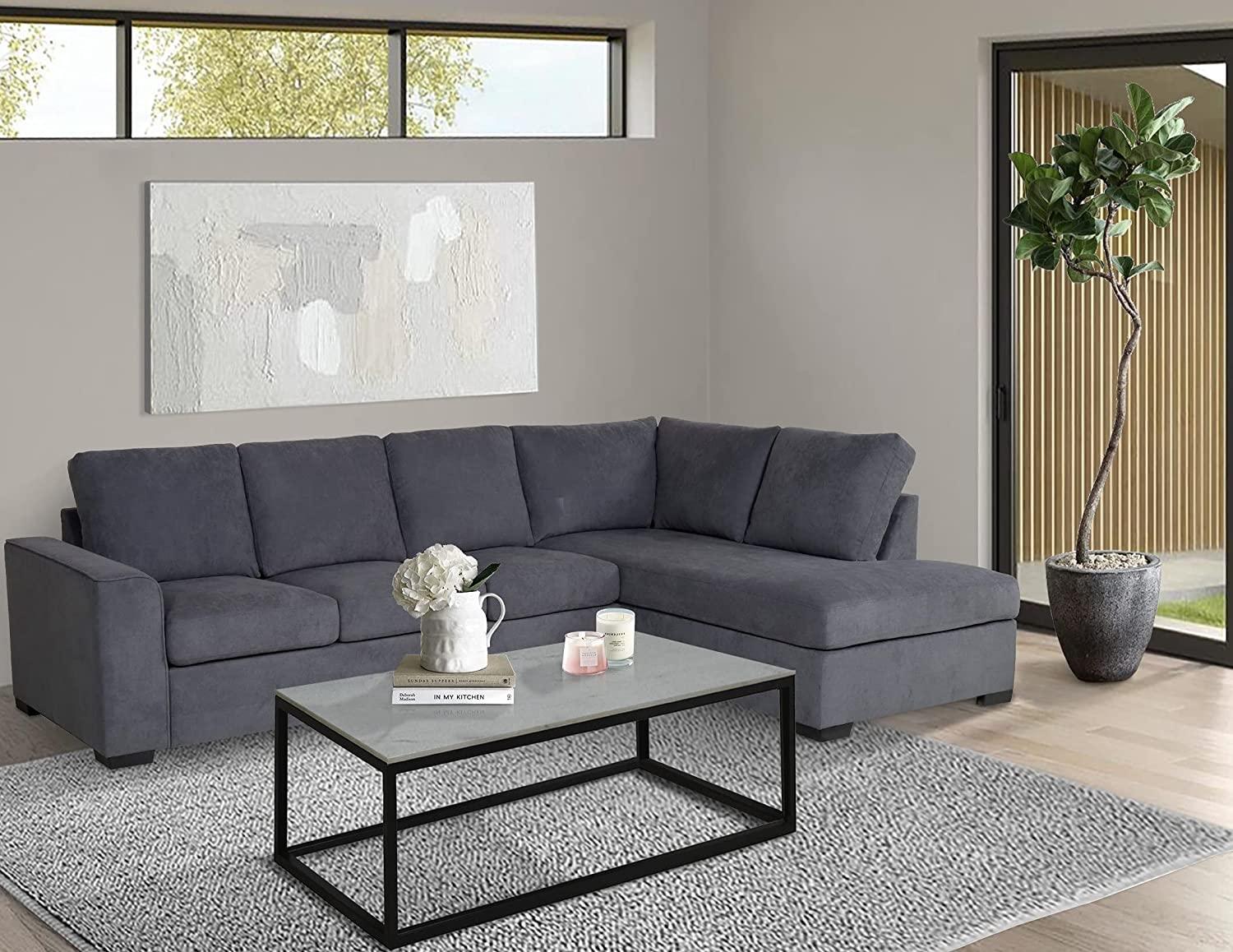 Christo Corner L Shaped 3-Seat Sofa with RHF Chaise Lounge Couch Upholstered Cover -Dark Grey