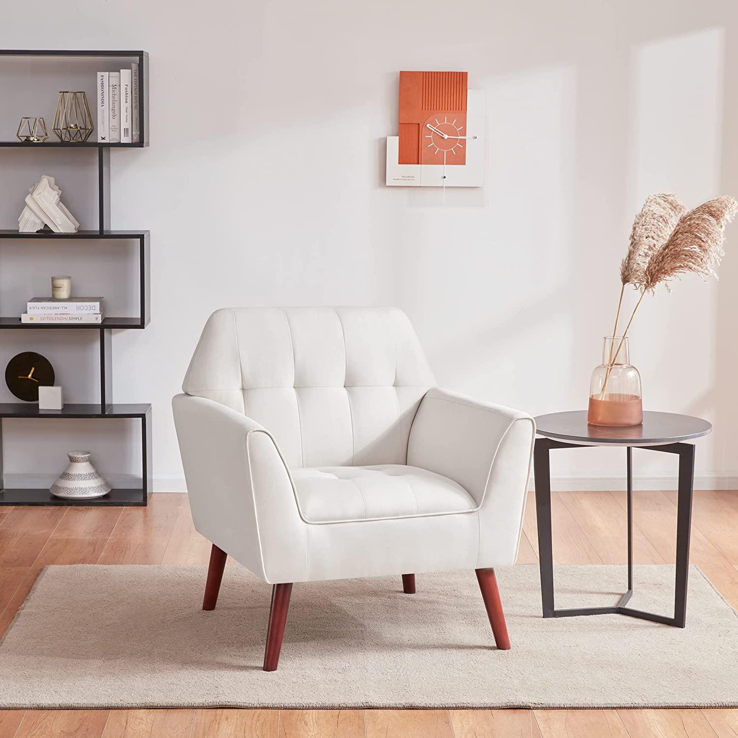 Tbfit Linen Fabric Accent Chairs for Bedroom, Midcentury Modern Accent Arm Chair for Living Room, Comfy Reading Chair, Tufted Comfortable Sofa Chair, Upholstered Single Sofa, - Ouch Cart