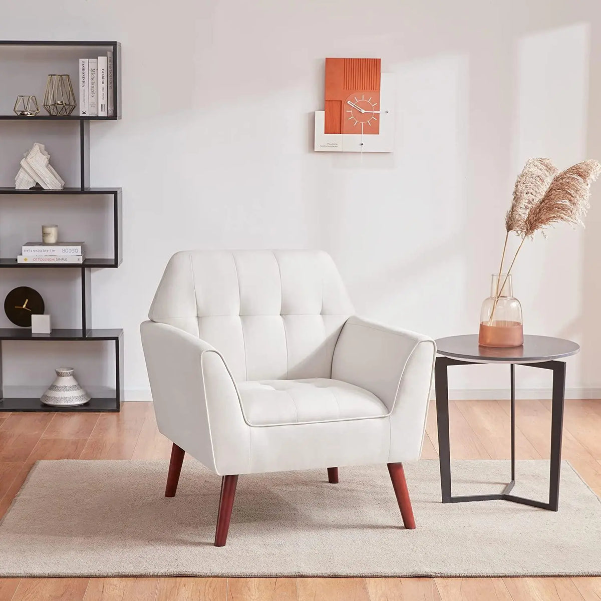 Tbfit Linen Fabric Accent Chairs for Bedroom, Midcentury Modern Accent Arm Chair for Living Room, Comfy Reading Chair, Tufted Comfortable Sofa Chair, Upholstered Single Sofa, - Ouch Cart