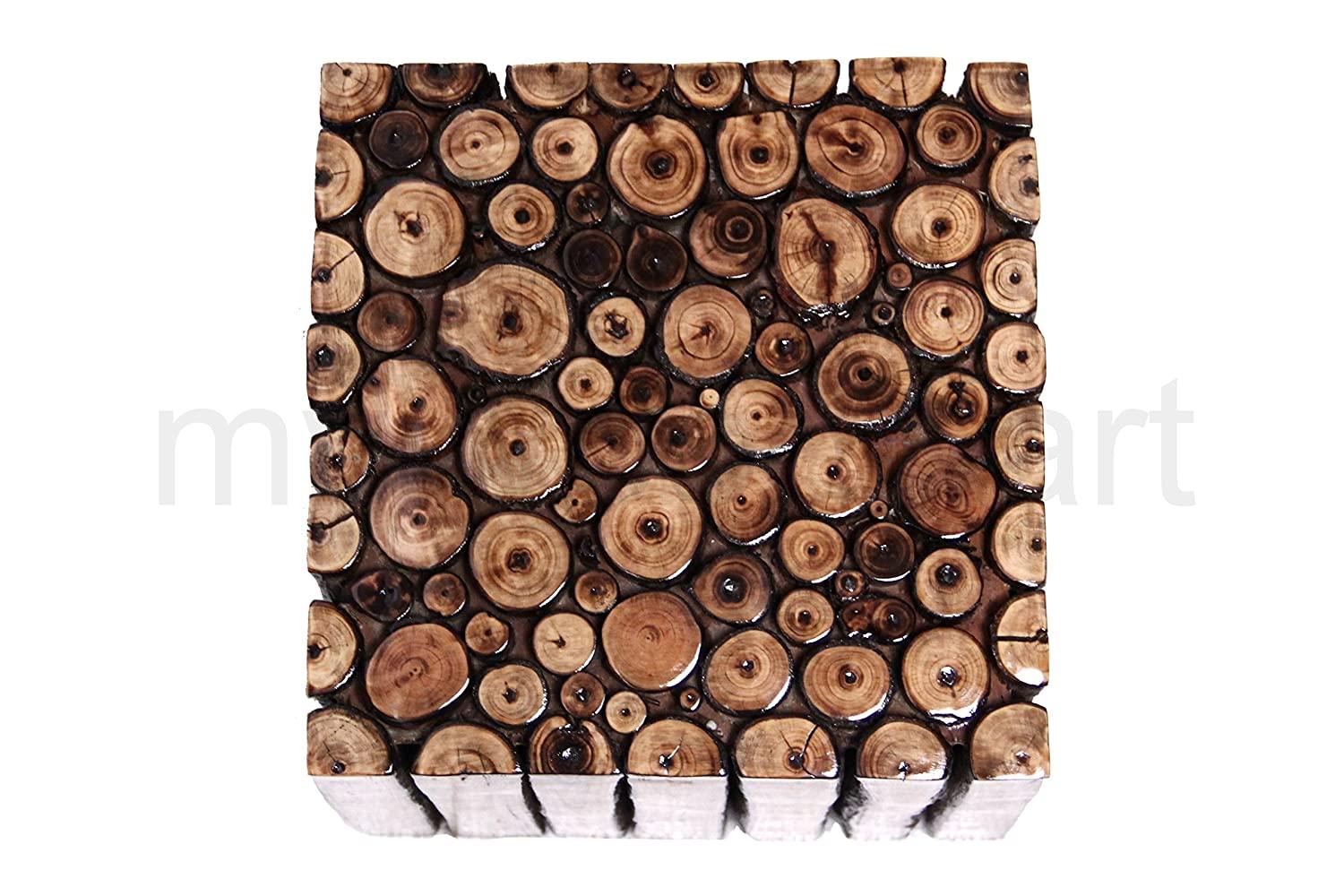 Square Wooden Stool Natural Wood Logs Best Used as Bedside Tea Coffee Plants Table for Bedroom Living Room Outdoor Garden Furniture - Ouch Cart