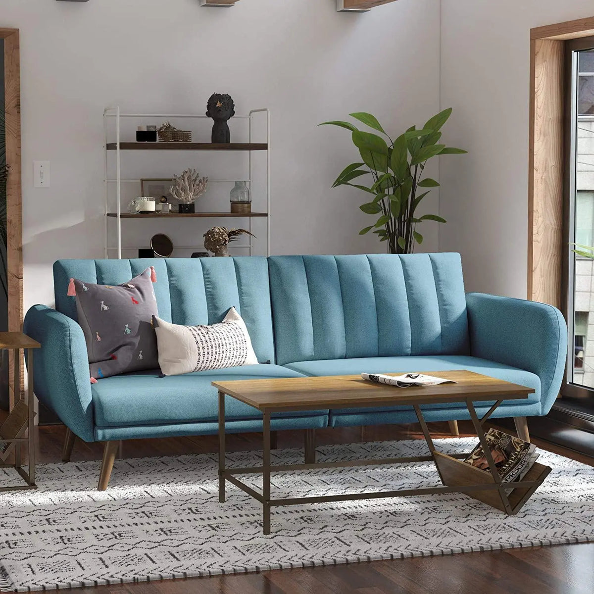 Sofa Futon - Premium Upholstery and Wooden Legs - Green - Ouch Cart