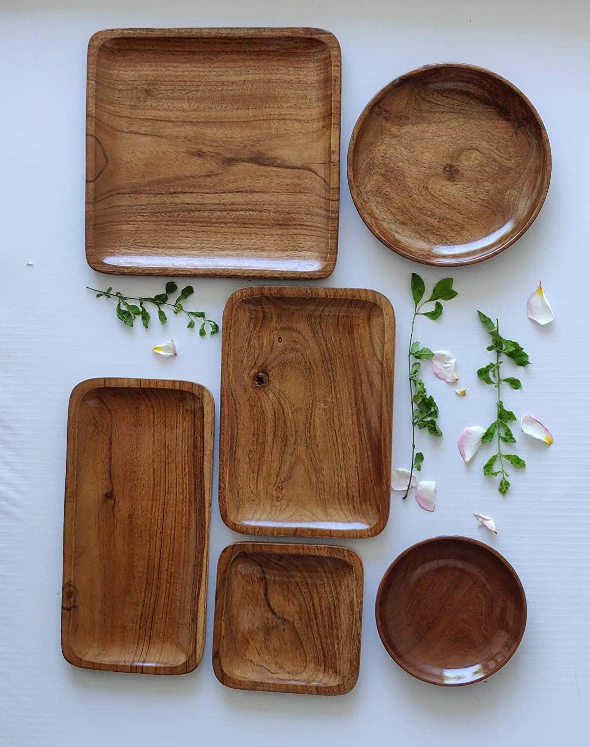 WOODEN ACACIA PLATTER SET OF 6 || FOOD GRADE || WATER RESISTANT - Ouch Cart