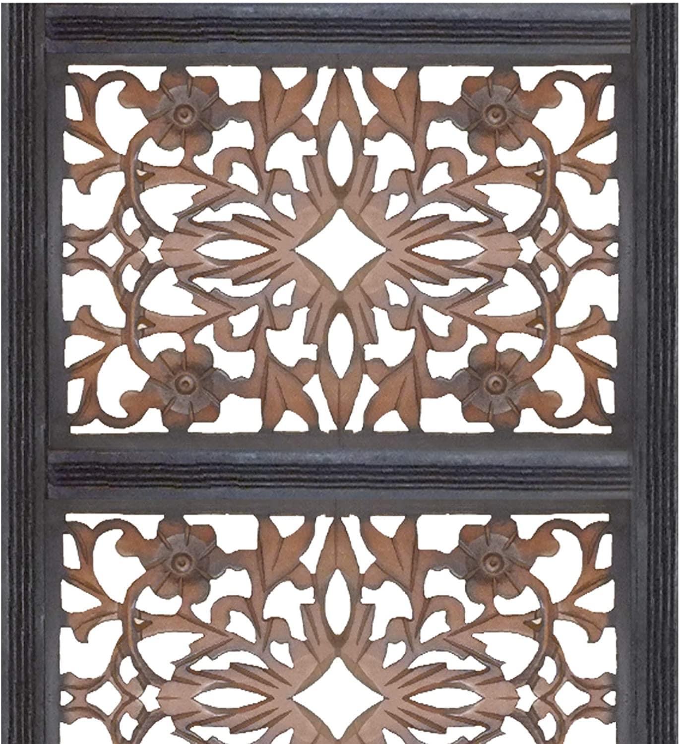 Rectangular Wall Panel with Intricate Floral Carvings, Rectangle, Black and Brown - Ouch Cart