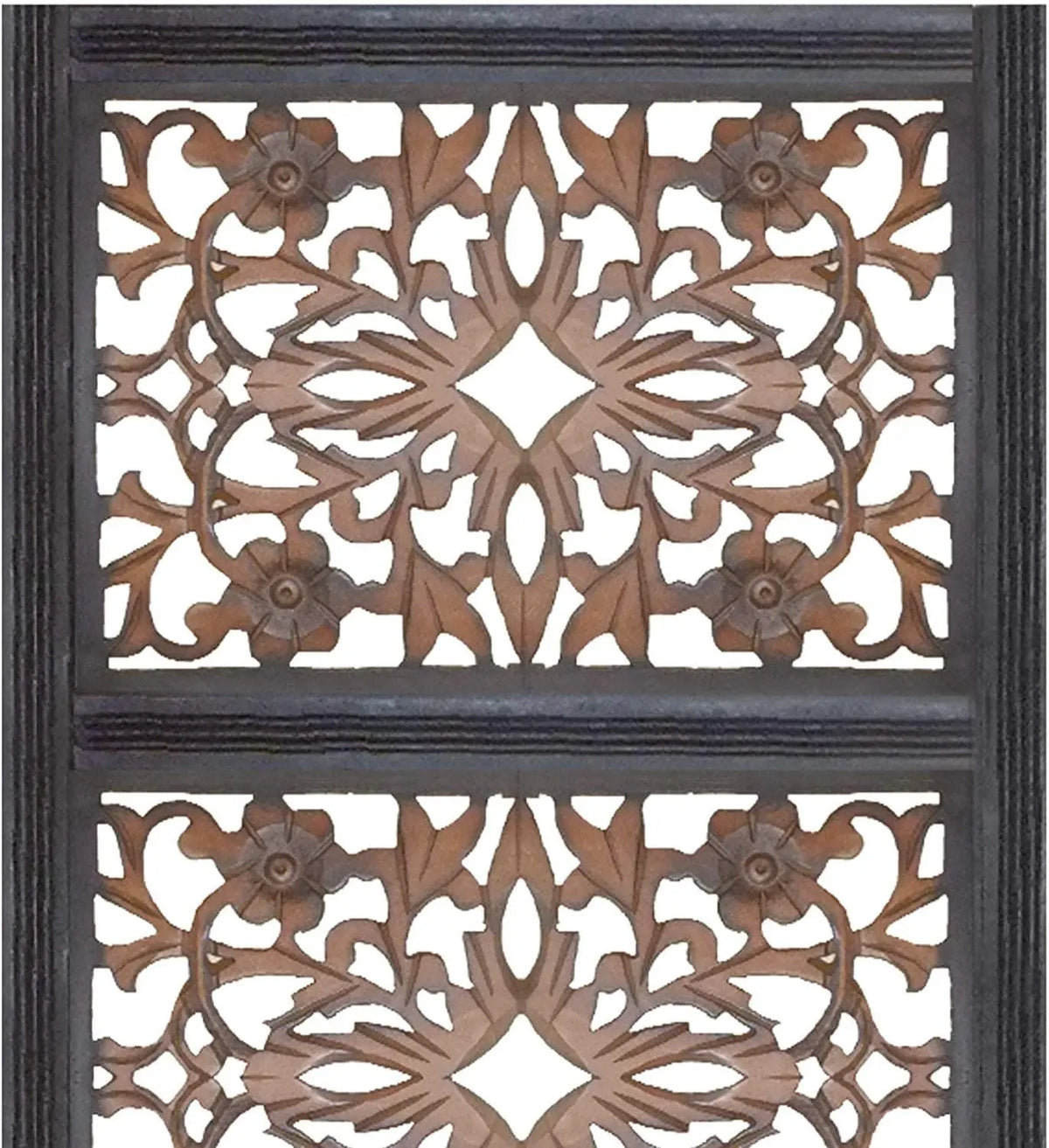 Rectangular Wall Panel with Intricate Floral Carvings, Rectangle, Black and Brown - Ouch Cart