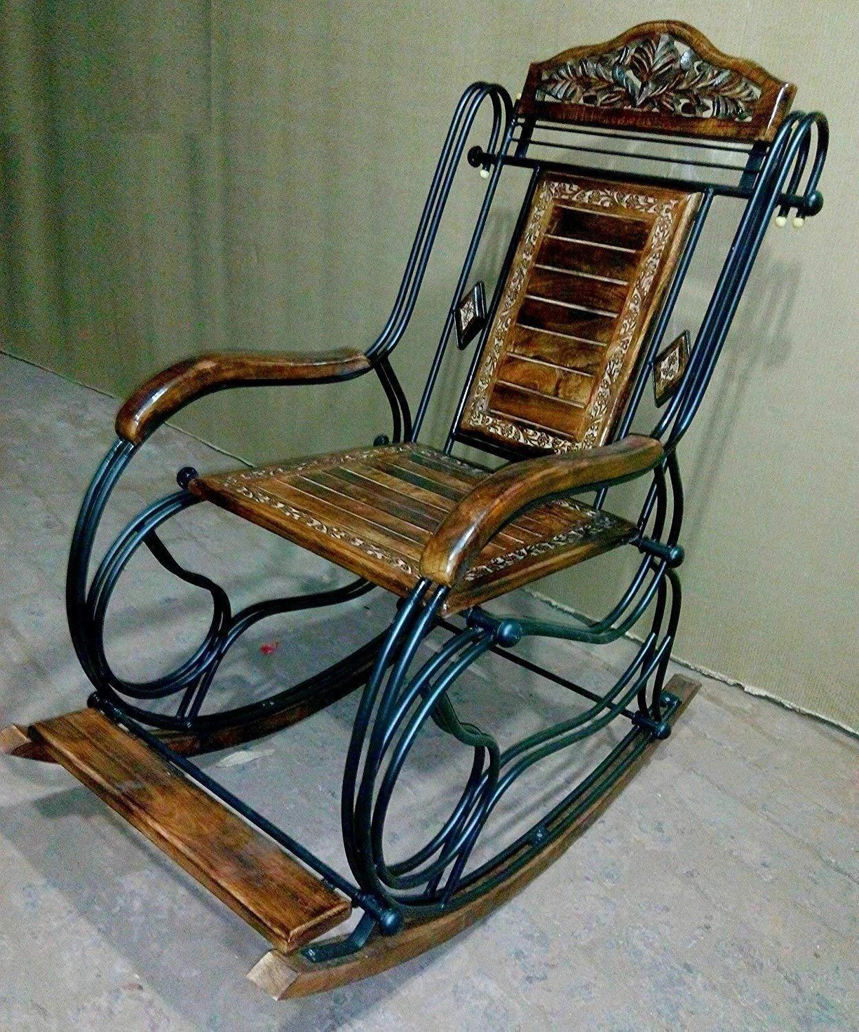 Wooden & Iron Rocking Chair Wooden Chair Swing Chair - Ouch Cart