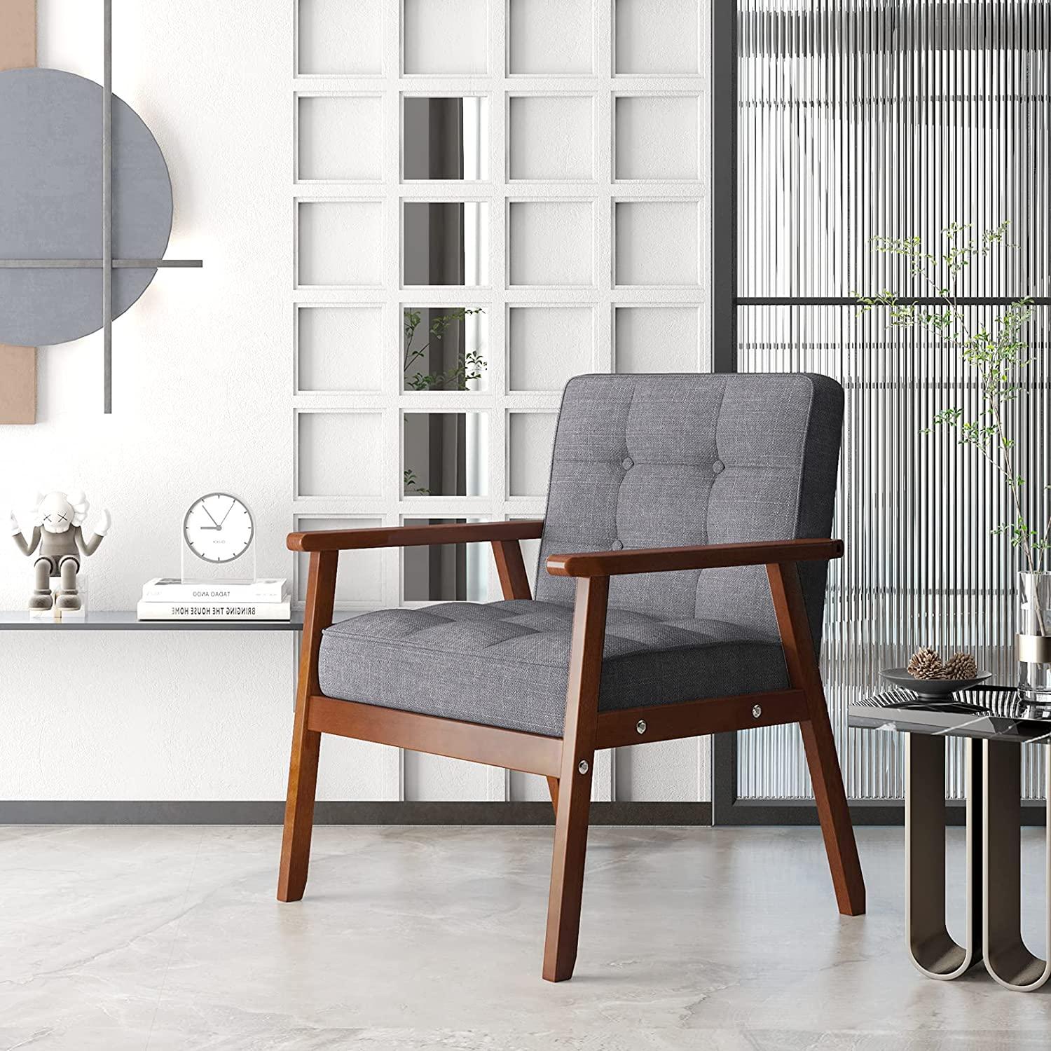 Wood Accent Chair Mid-Century Modern Chair Armrest Lounge Chairs Furniture for Living Waiting Room Bedroom - Ouch Cart