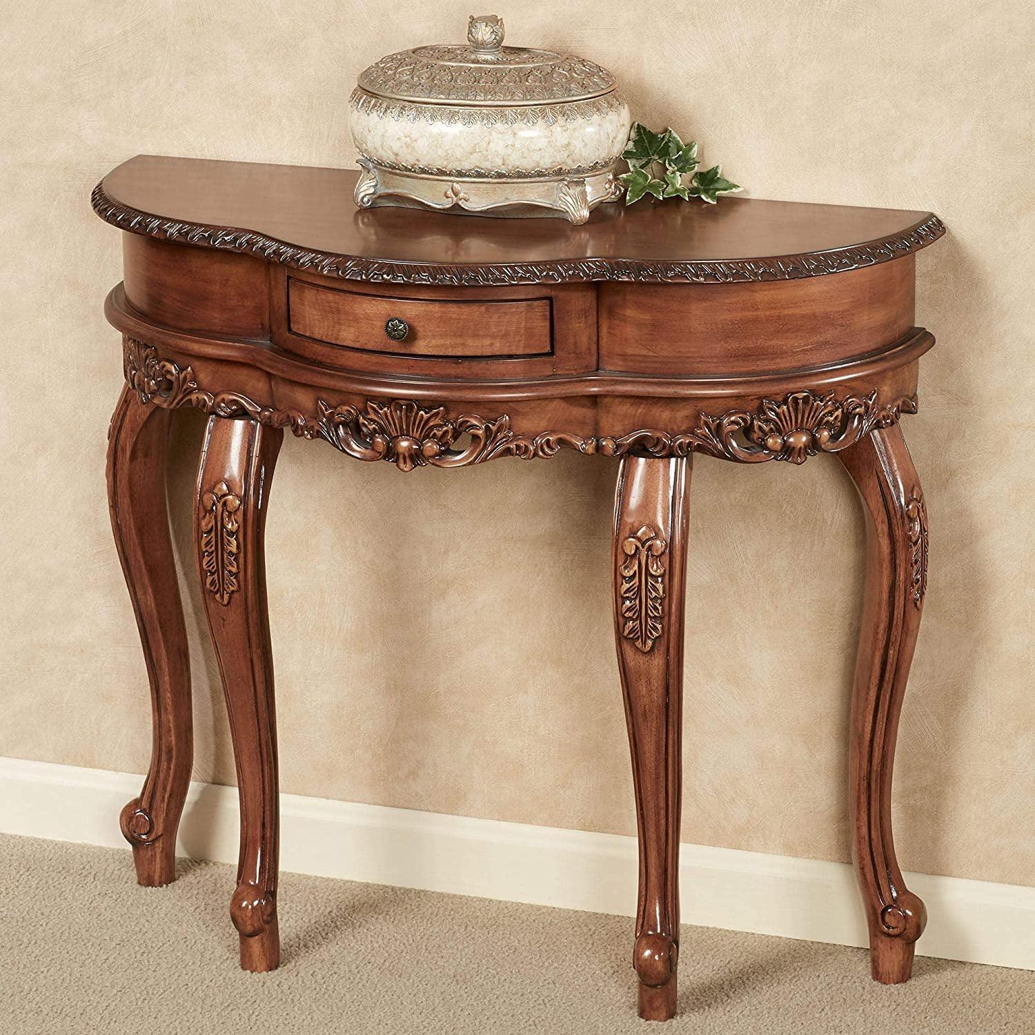 Natural Cherry Classic Wooden Console Table -Victorian Style - Decorative Regal Furniture - Half Circle Moon Shape - Ouch Cart
