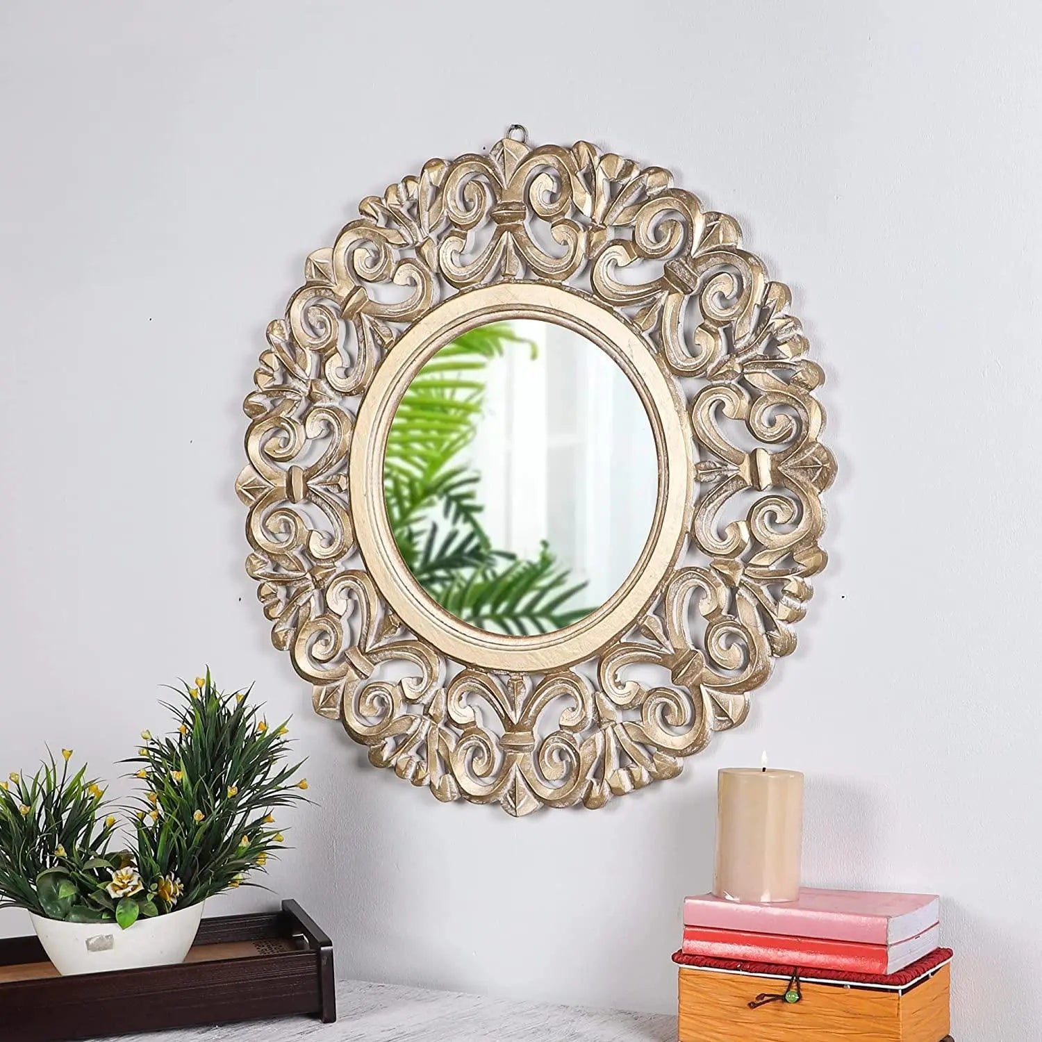 Adan's Homes Decorative Wall Mirror for Bathroom, Living Room, Gold, AHMR69, 60 cm x 60 cm x 2 cm - Ouch Cart