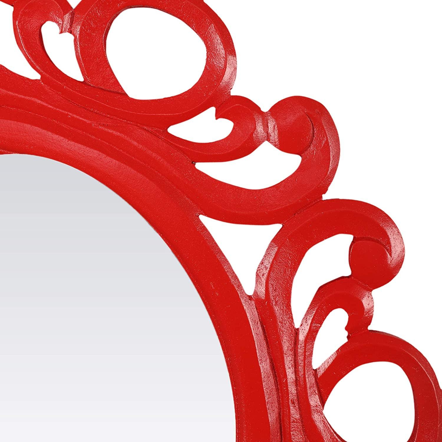 Handcrafted Wood Wall Mirror (50.8 cm x 50.8 cm x 2.5 cm, Red) - Ouch Cart