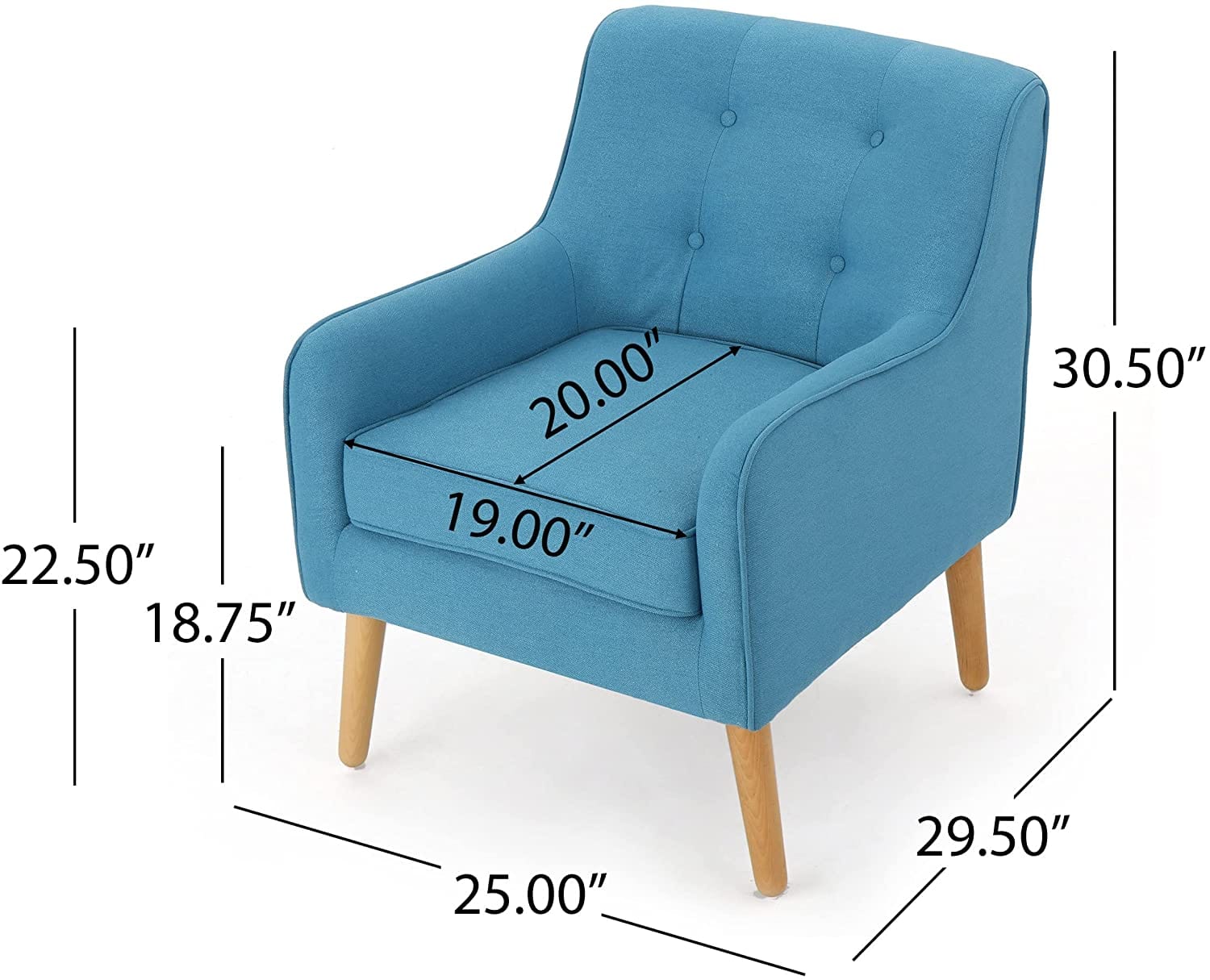 Felicity Mid-Century Fabric Arm Chairs, 2-Pcs Set, Blue