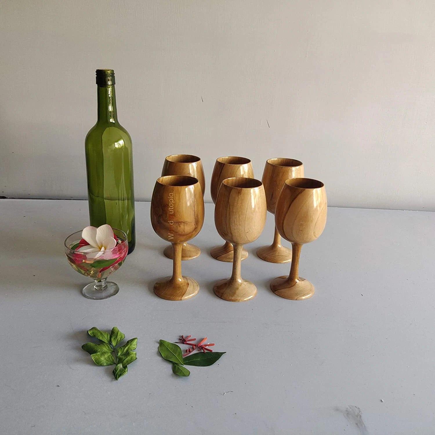 ROYAL LOOK PREMIUM WOODEN WINE GLASS || TEAK WOOD ( SET OF 6 ) - Ouch Cart