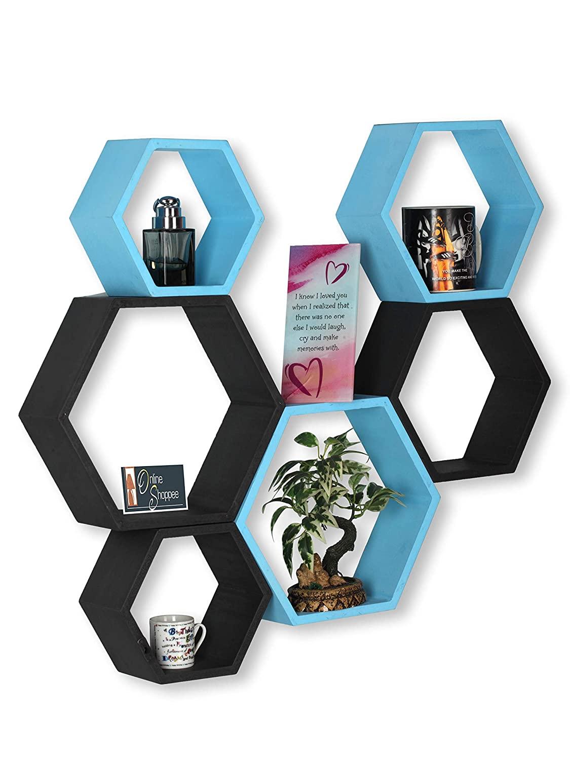 Fancy 6 Pcs Hexagonal Wooden Wall Shelf Home decoration - Ouch Cart