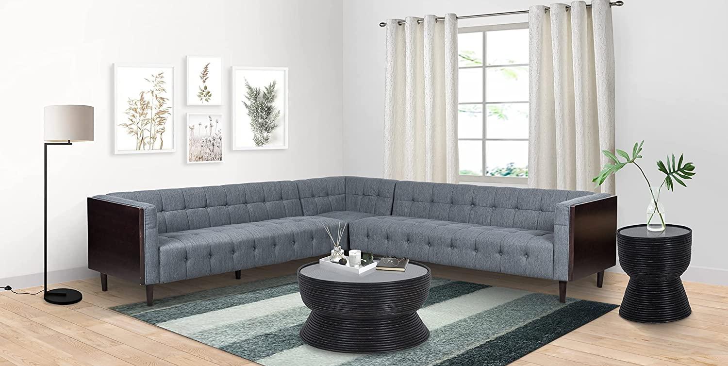Easton Corner Modular Fabric Lounge Sofa Couch Wood Wooden Timber Frame Legs- Charcoal