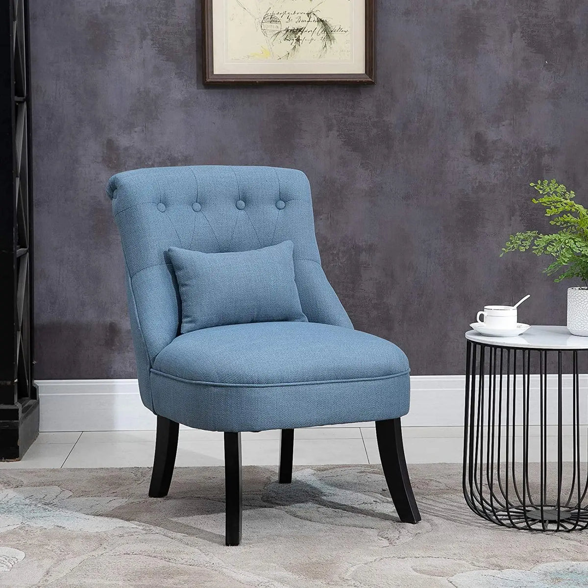 Fabric Single Sofa Dining Chair Tub Chair Upholstered W/Pillow Solid Wood Leg Home Living Room Furniture Blue - Ouch Cart