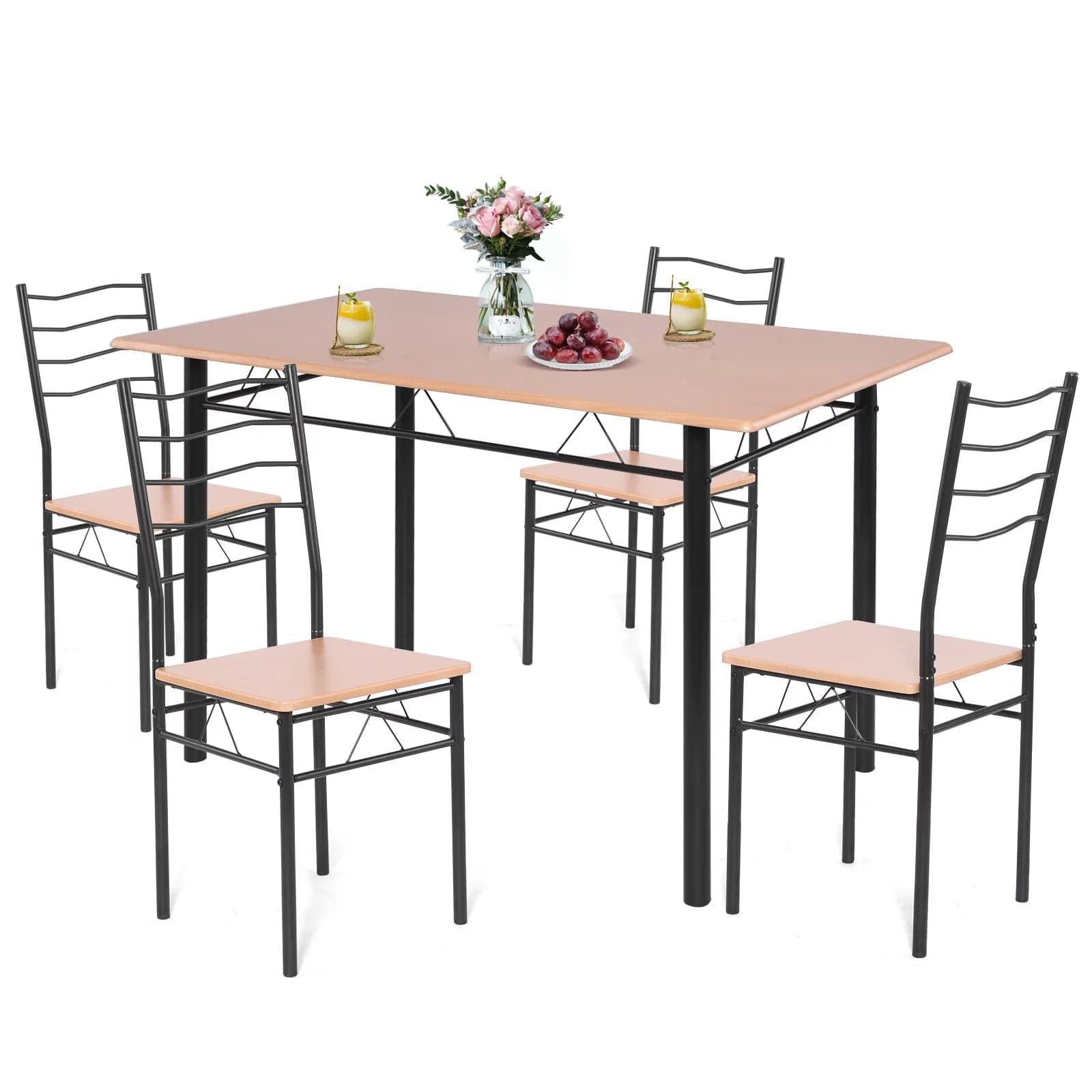 5-Pieces Dining Table Set 4 Chairs MDF Metal Frame- Ouch Cart
