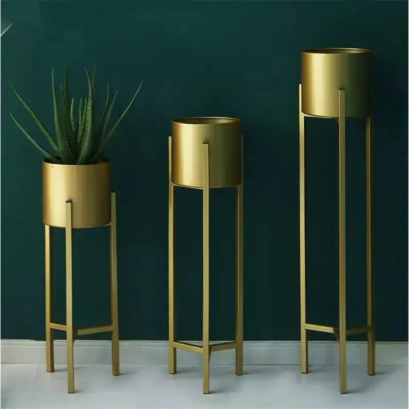 Plant Stand | 3 pcs Modern Planters for Indoor Plants | Metal Floor Planter Set with Foldable Stand (Pack of 3) - Ouch Cart