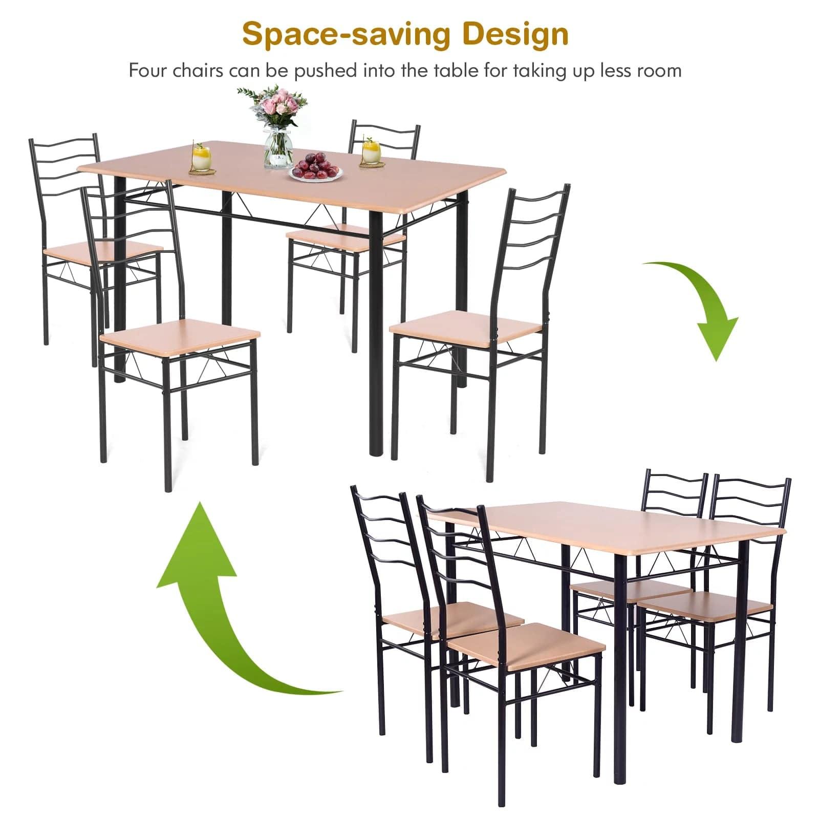 5-Pieces Dining Table Set 4 Chairs MDF Metal Frame- Ouch Cart