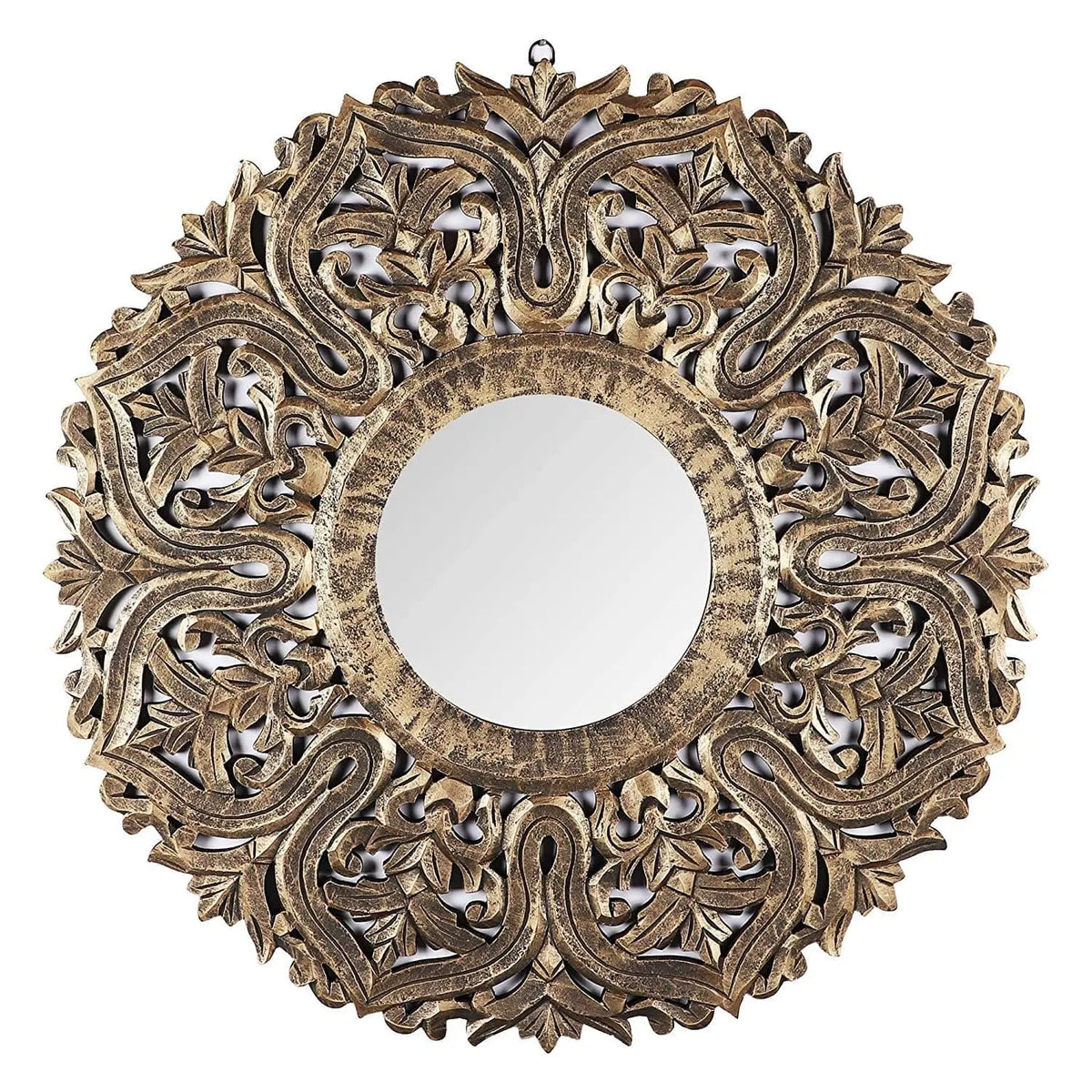 Decorative Hand Crafted Wooden Mirror Frame in Antique Gold Finish (30 x 30 Inch), - Ouch Cart