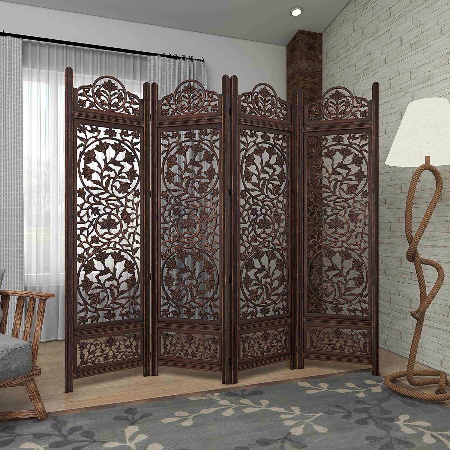 4 Panel Wooden Screen  Decorative Protection For living room Wooden partition and Dividers