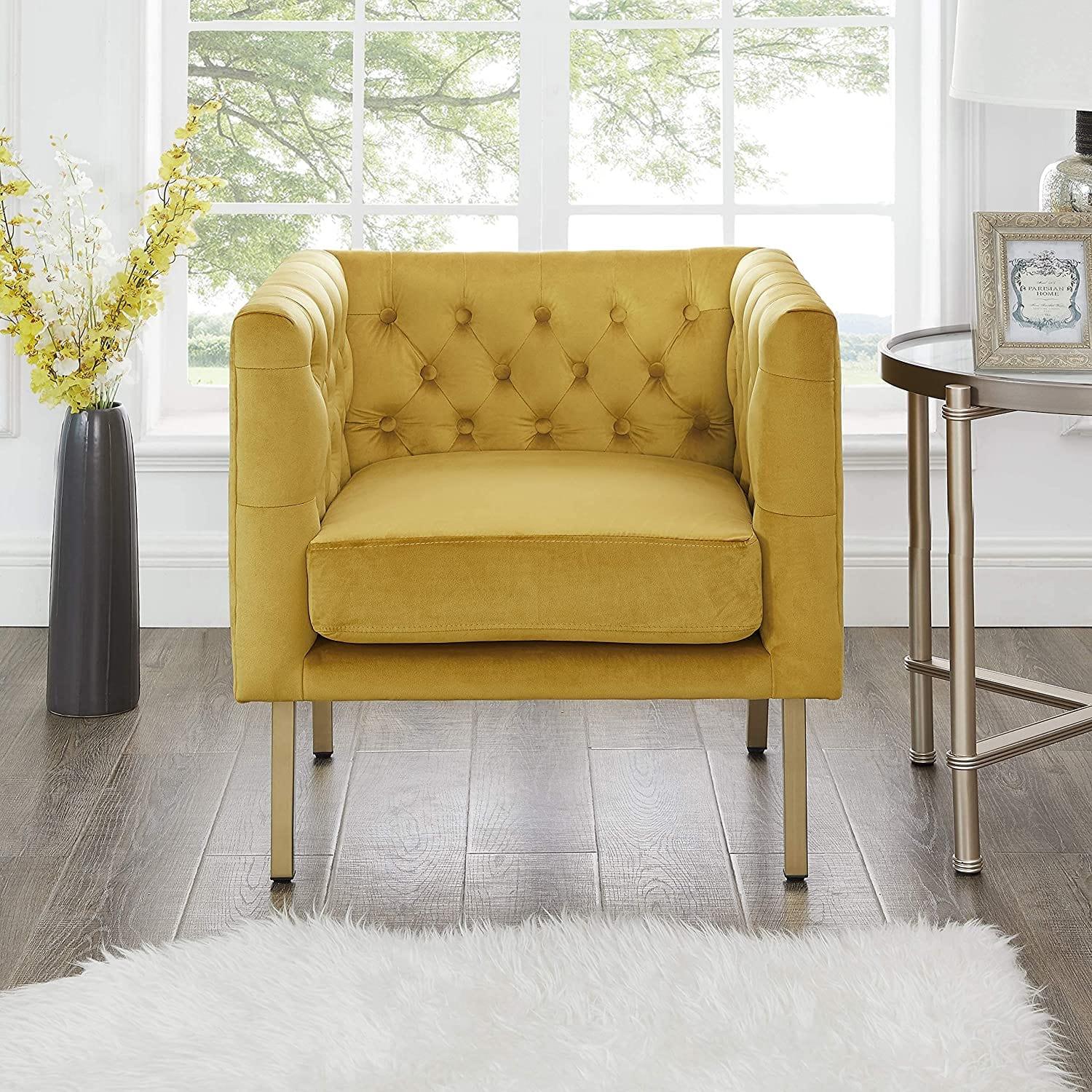 Tufted Club Chair with Metal Legs, Modern arm Chair for Living Room - Ouch Cart
