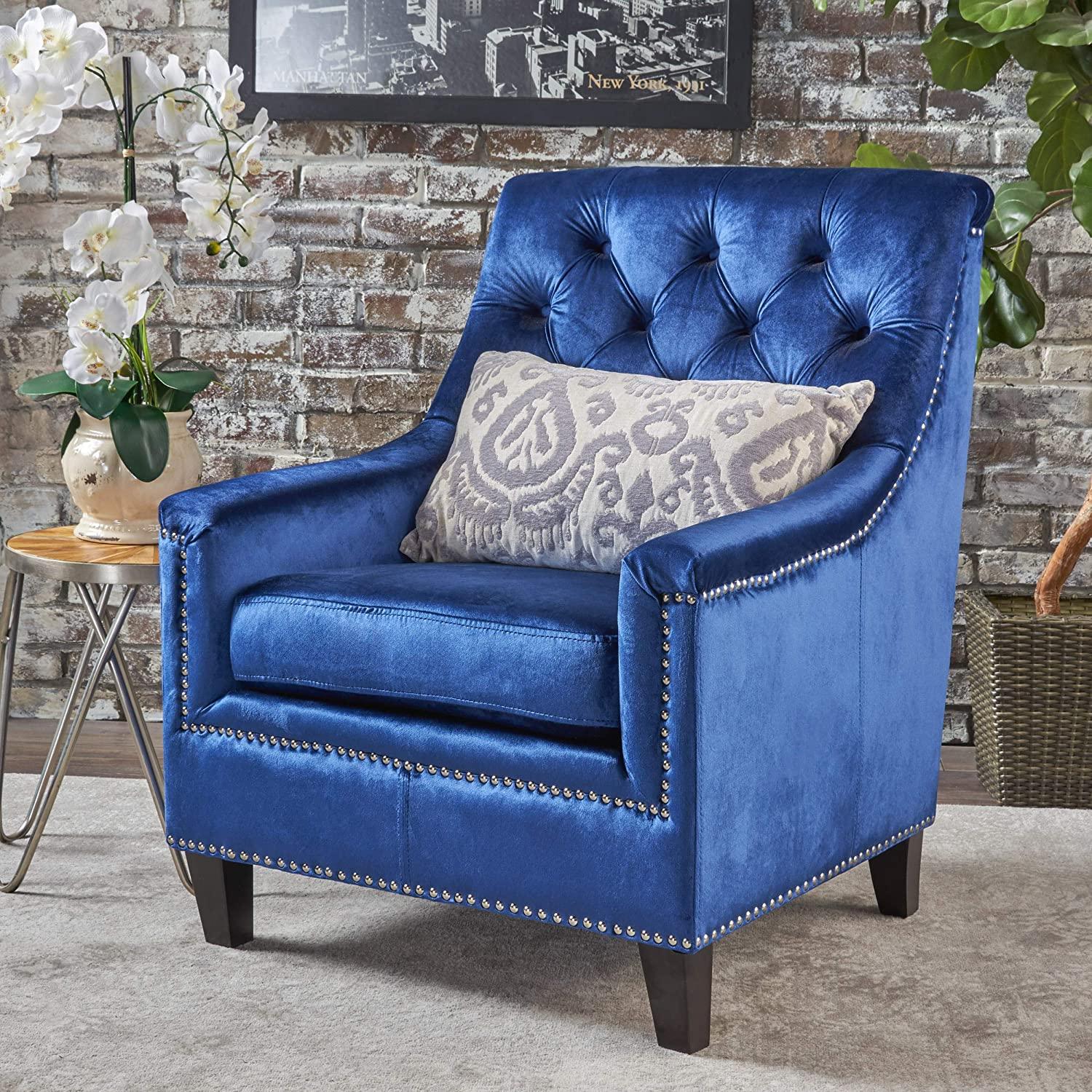 Tufted Back New Velvet Club Chair (Navy Blue - Ouch Cart